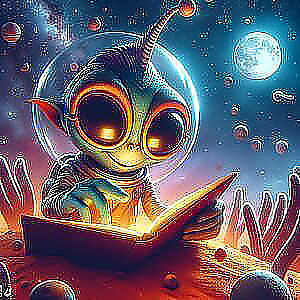 " a cute Alien reads a book about AI"